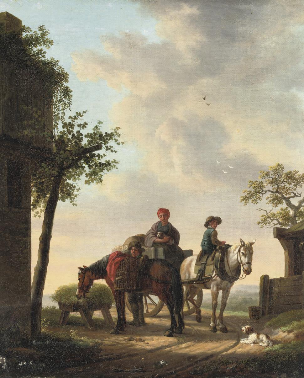 Cornelis Van Cuylenburgh - Travellers and their horses halting near a well