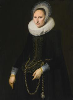 Cornelis Van Der Voort - Portrait Of A Woman, Three Quarter Length, Wearing An Elaborate Lace Ruff, Cap And Cuffs