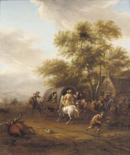 Cornelis Van Essen - A highway robbery by a cottage
