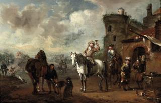 Cornelis van Essen - A hunting party stopping at an inn