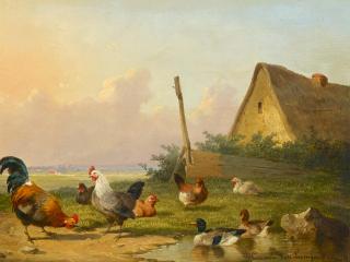 Cornelis van Leemputten - Federvieh am Gehöft.