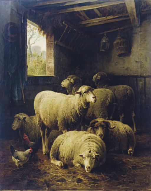 Cornelis Van Leemputten - Sheep in a barn