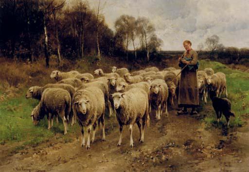 Cornelis van Leemputten - Shepherdess with her sheep