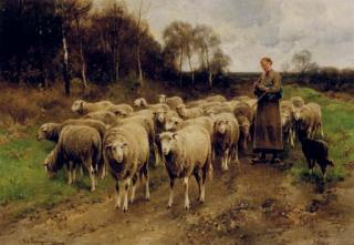 Cornelis van Leemputten - Shepherdess with her sheep