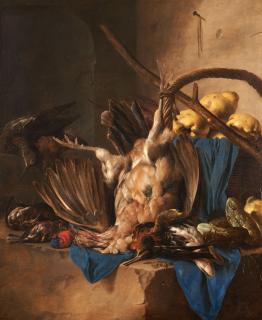 Cornelis Van Lelienbergh - Still Life of Game, Hunting Implements, and Quinces