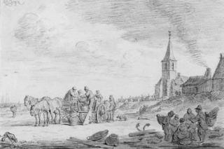 Cornelis Van Noorde - Fishermen loading their catch on a cart on the beach at Katwijk aan Zee