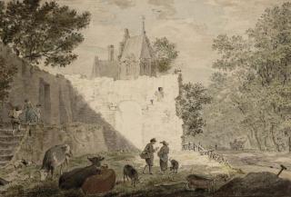 Cornelis van Noorde - Townspeople and cattle near a ruin