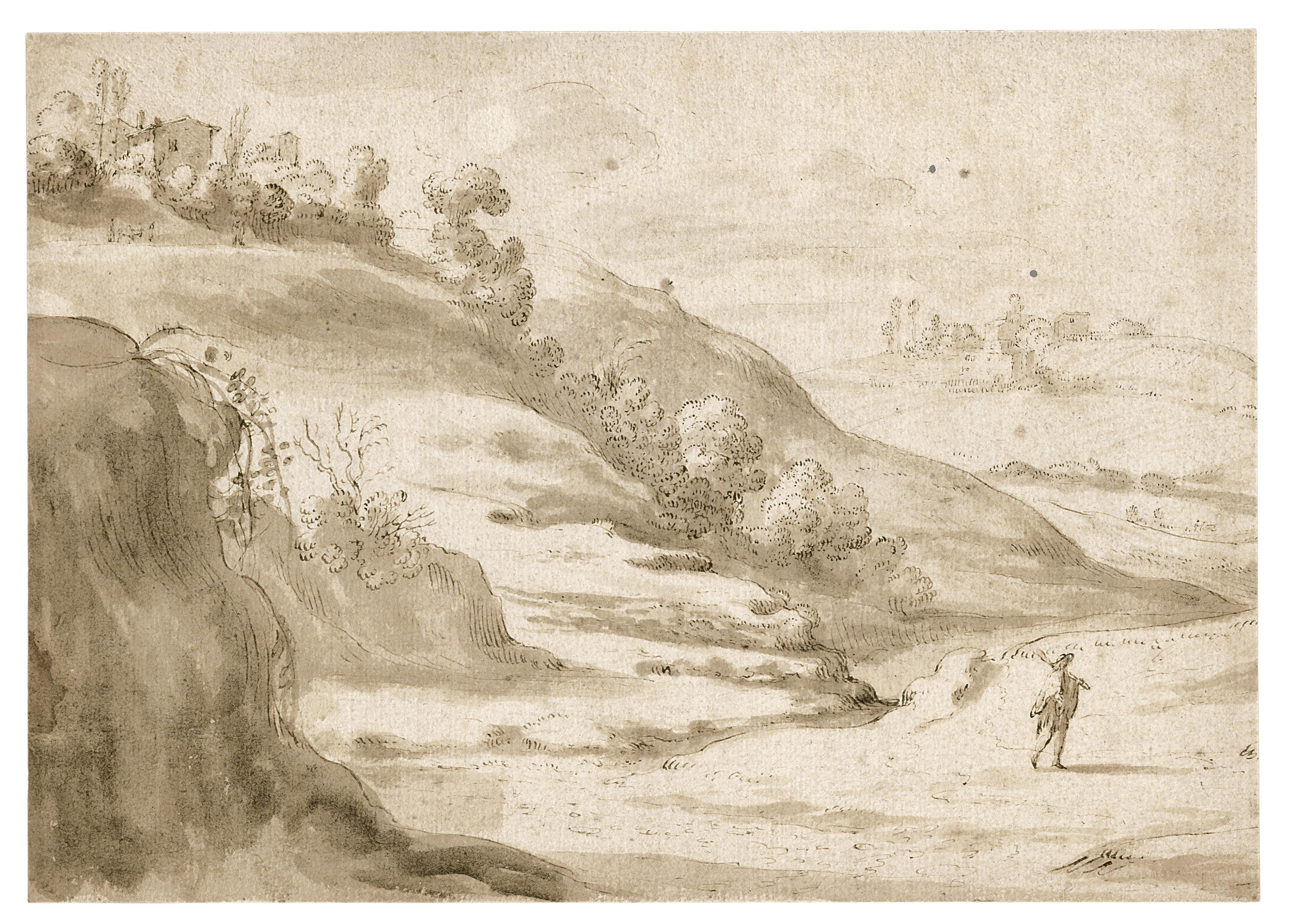 Cornelis Van Poelenburch - Italianate Landscape With A Traveller On A Path