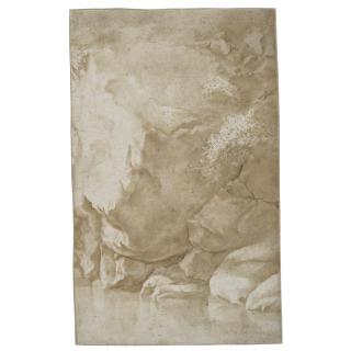 Cornelis Van Poelenburch - Recto: Study Of A River And Rocks; Verso: Study Of A Sculpture Of Two Fighting Figures