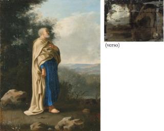 Cornelis Van Poelenburch - Saint Peter standing in an Italianate landscape