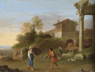 Cornelis van Poelenburgh - A Classical Landscape With Figures On A Path In The Foreground