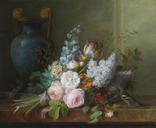 Cornelis Van Spaendonck - A Bouquet Of Flowers With A Bird\'S Nest