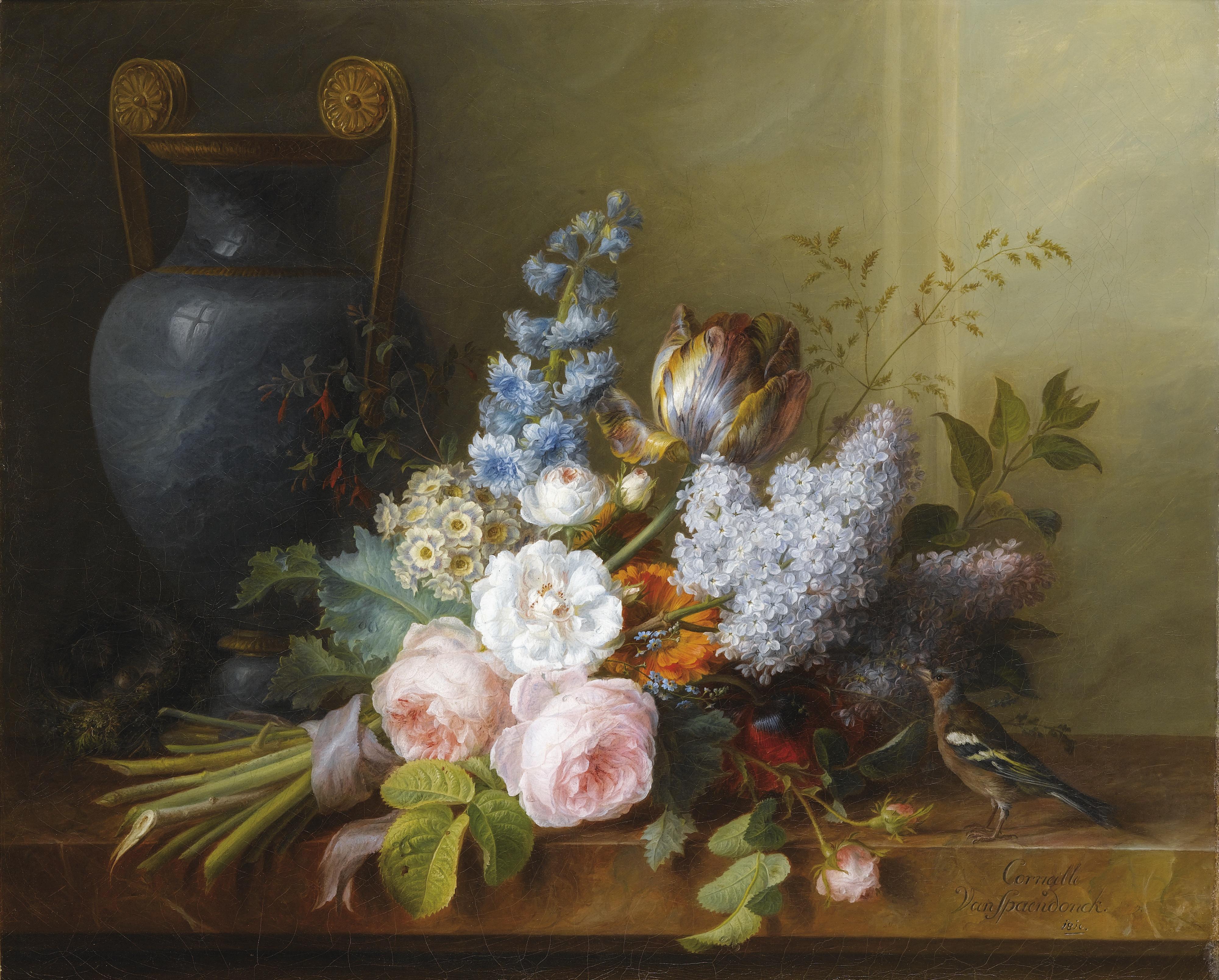 Cornelis Van Spaendonck - Bouquet De Fleurs Au Nid D\'Oiseaucornelis Van Spaendonck ; Flower Bunch With A Bird Nest ; Signed And Dated 1810 Lower Right ; Bears Date 1810 (?) Lower Right ; Oil On Canvas