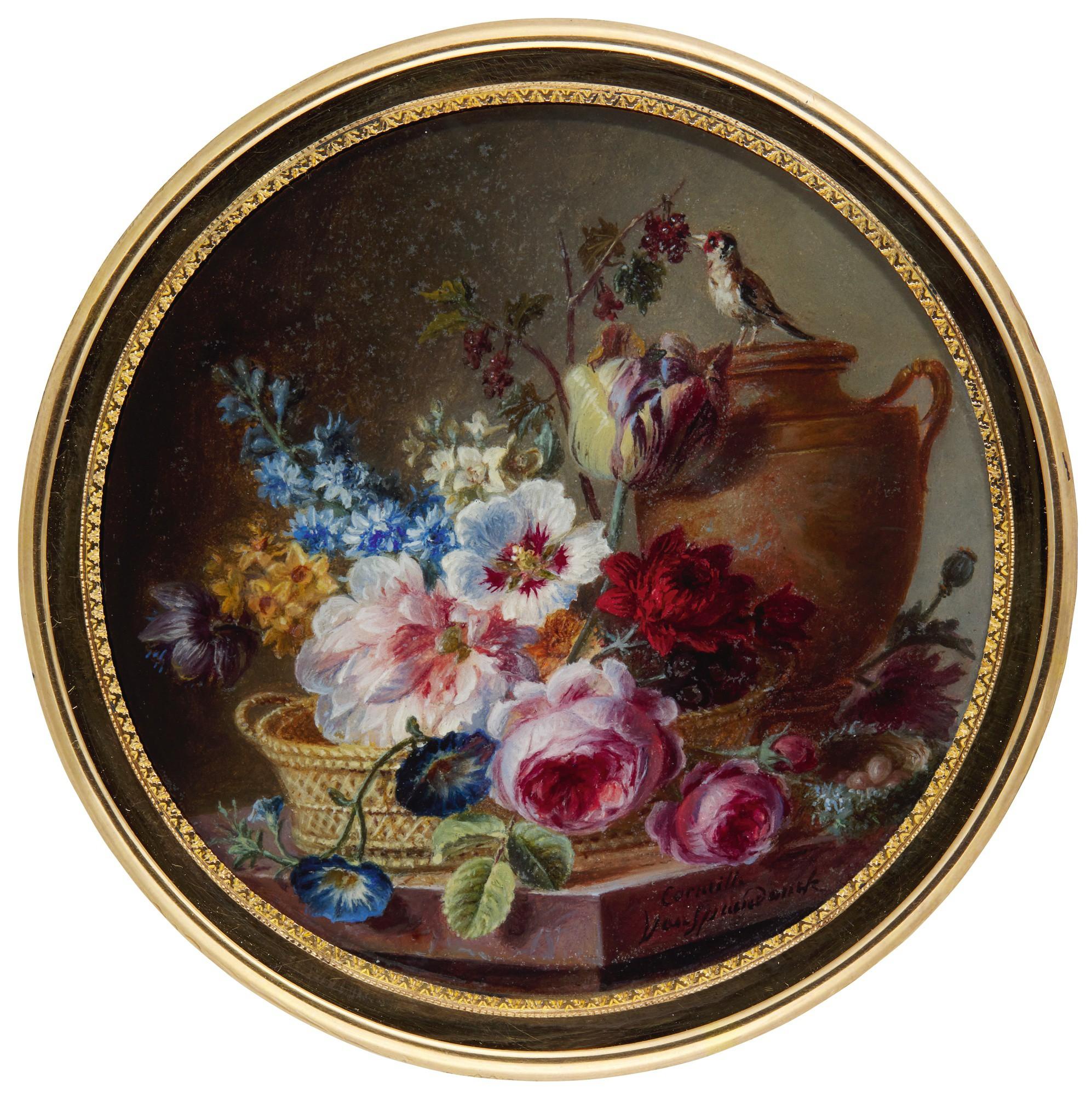 Cornelis Van Spaendonck - Still Life With A Goldfinch On An Urn, Circa 1805