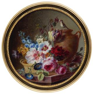 Cornelis Van Spaendonck - Still Life With A Goldfinch On An Urn, Circa 1805