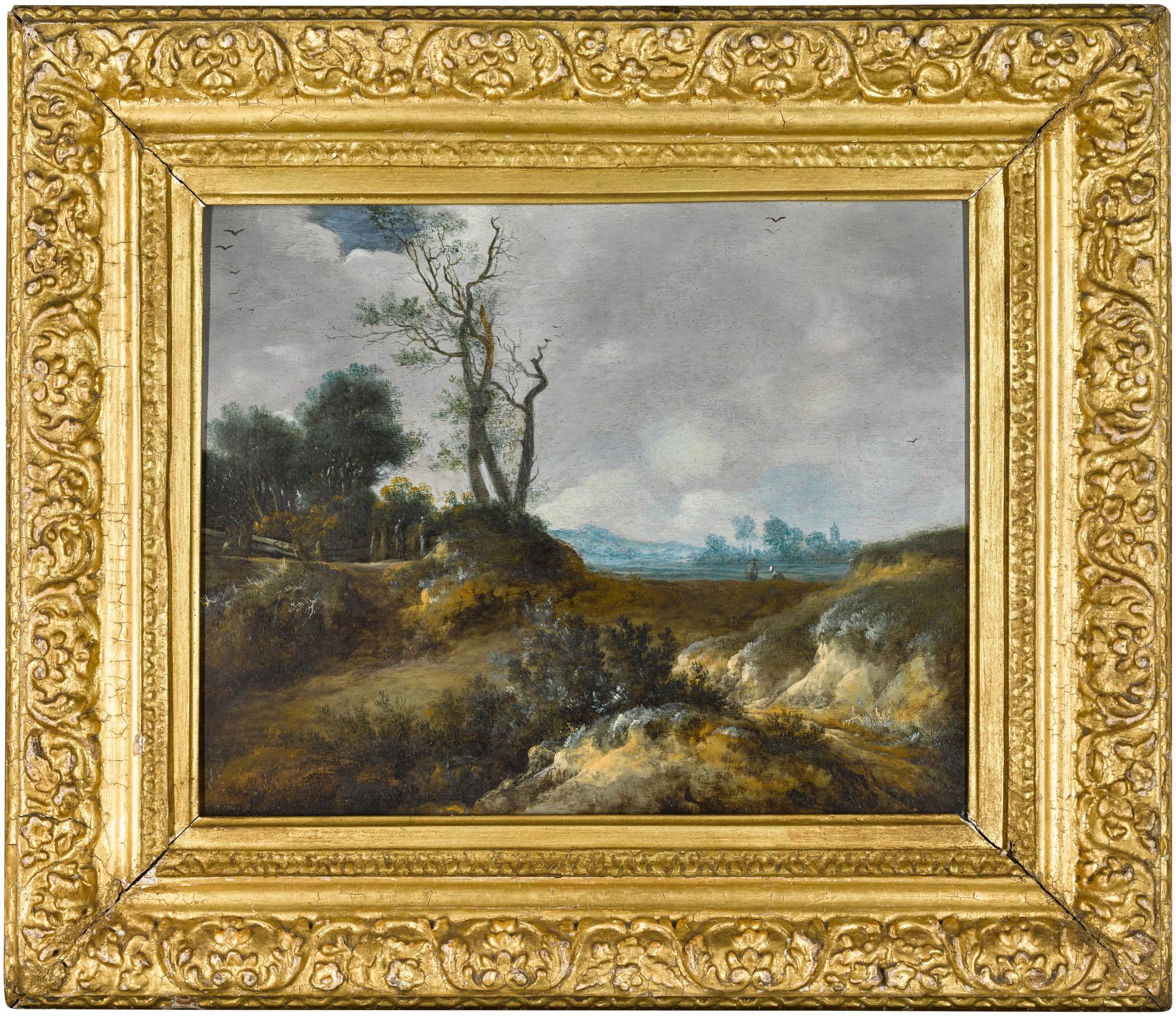 Cornelis van Zwieten - A dune landscape with peasants by a fence