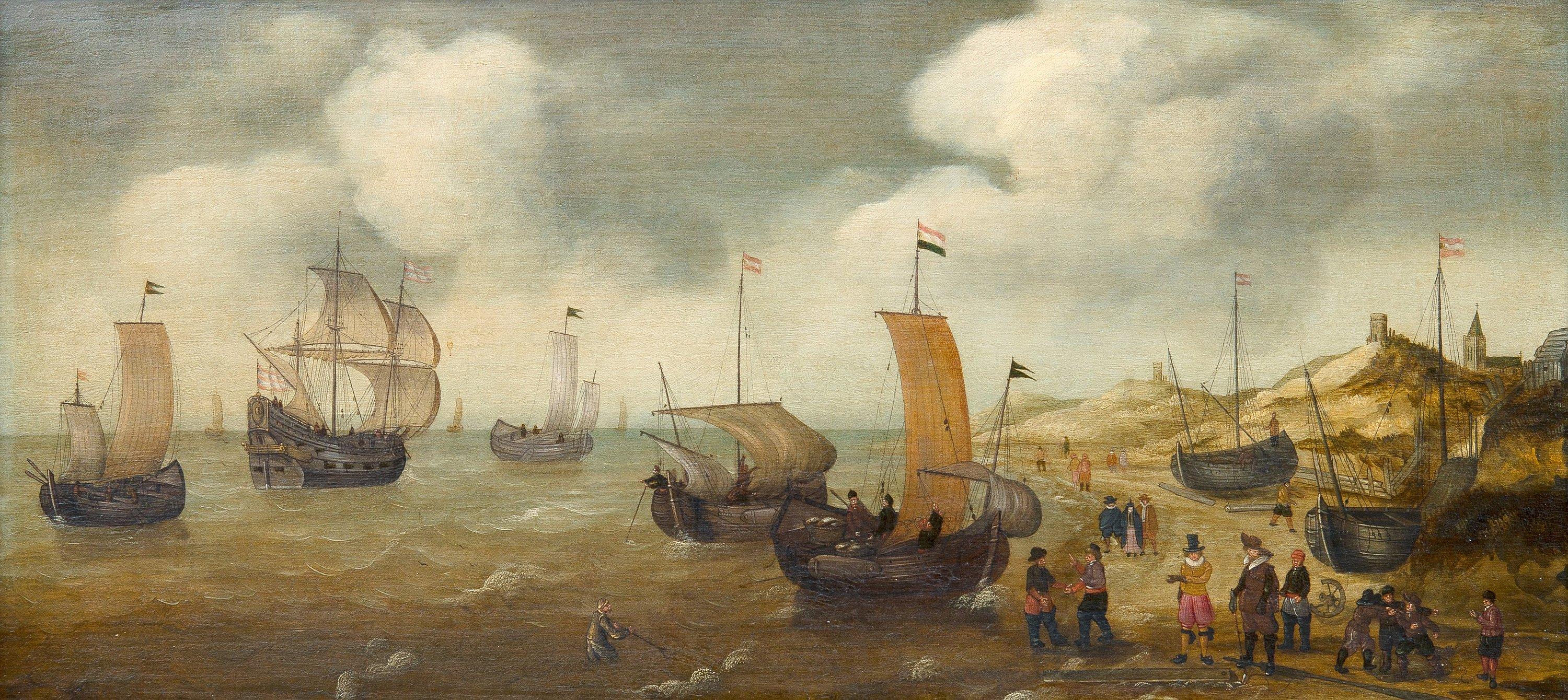 Cornelis Verbeeck - Dutch Merchantmen And Others Shipping Off A Rocky Coast.