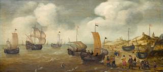 Cornelis Verbeeck - Dutch Merchantmen And Others Shipping Off A Rocky Coast.
