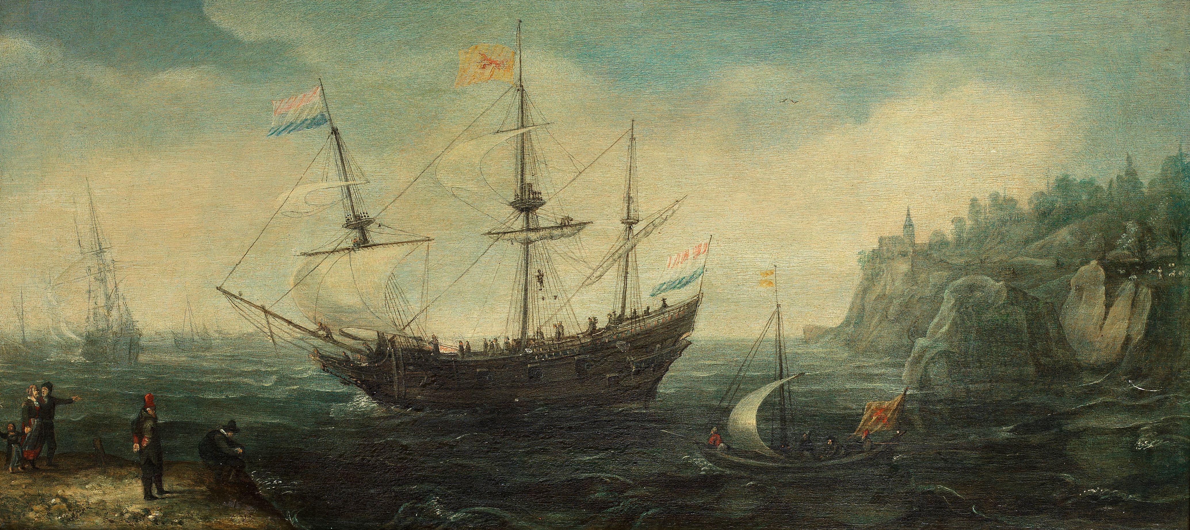Cornelis Verbeeck - Shipping at anchor in a bay