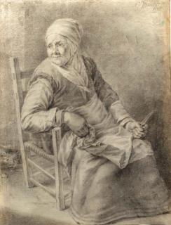 Cornelis Visscher - A woman seated on a chair, holding a knife, a cat behind her