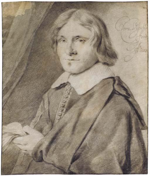 Cornelis Visscher - Portrait D\'Homme En Buste, Tenant Des Gants