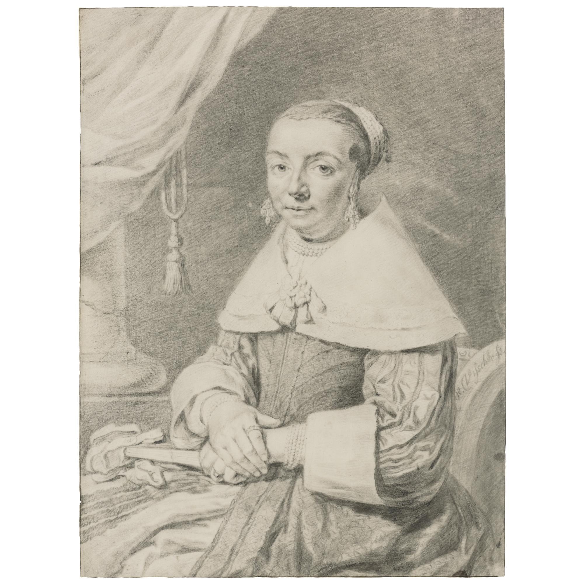 Cornelis Visscher - Portrait Of A Seated Woman Holding A Fan