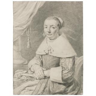 Cornelis Visscher - Portrait Of A Seated Woman Holding A Fan
