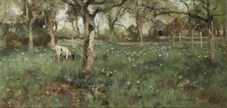 Cornelis Vreedenburgh - A goat grazing in a spring orchard