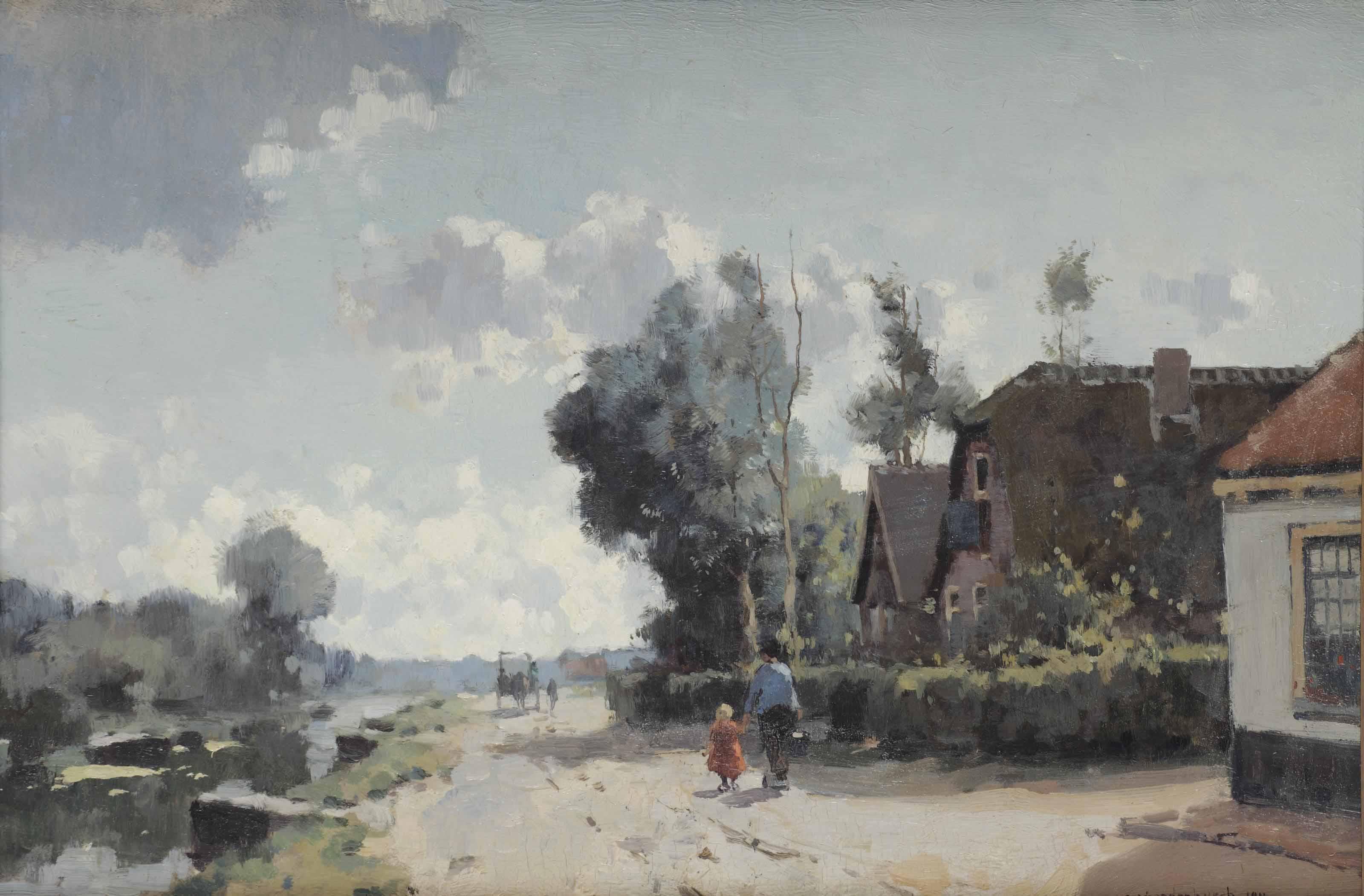 Cornelis Vreedenburgh - A stroll along the canal in summer