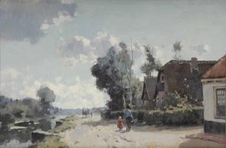Cornelis Vreedenburgh - A stroll along the canal in summer