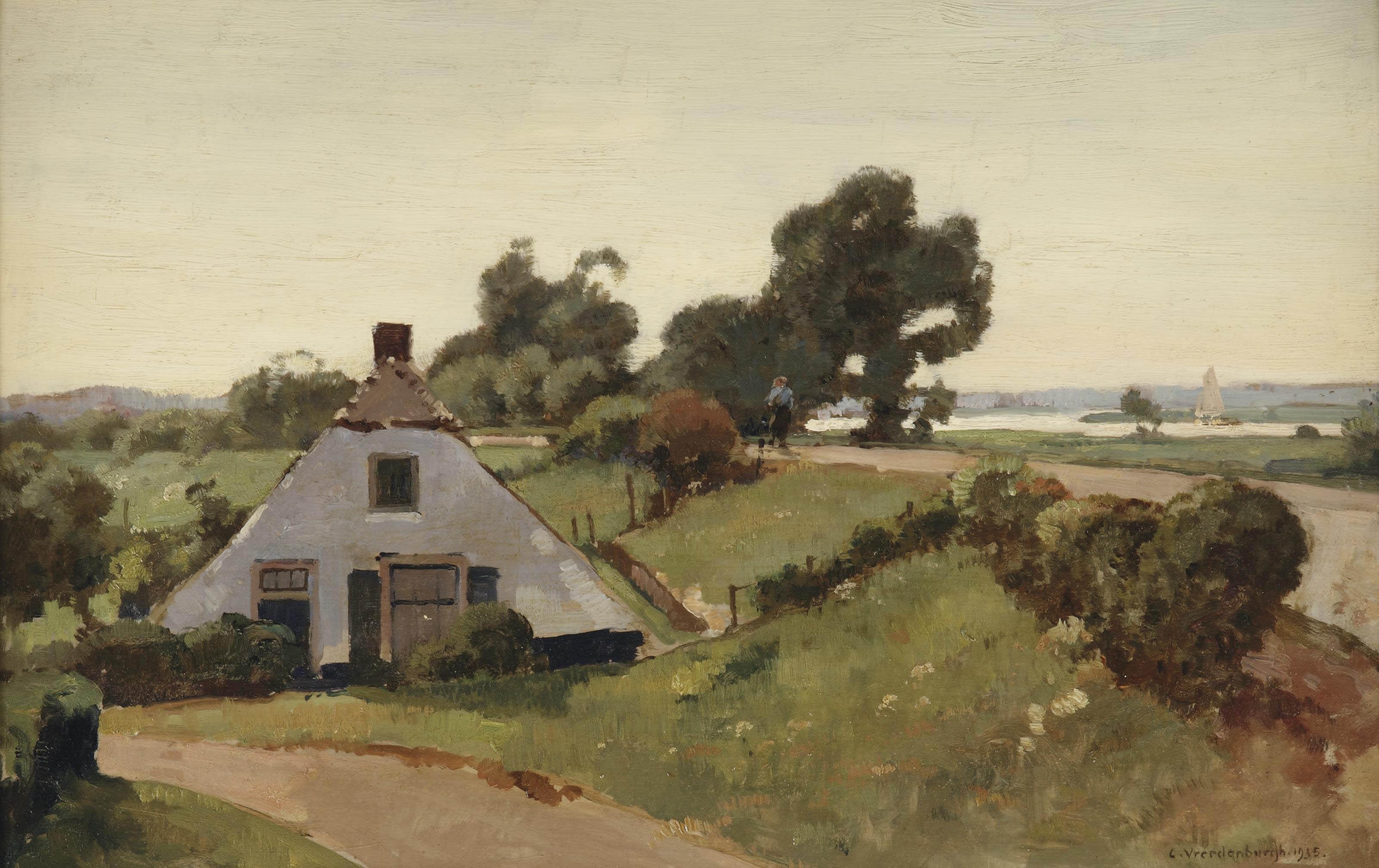 Cornelis Vreedenburgh - Bij den Dijk; farmhouse near the river IJssel