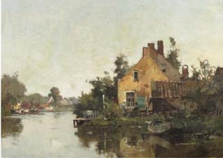 Cornelis Vreedenburgh - Houses by the riverside