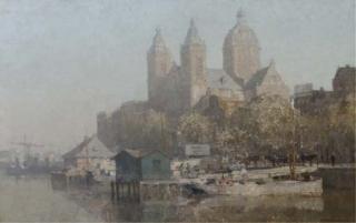 Cornelis Vreedenburgh - The Prins Hendrikkade with the Saint Nicolaas church, Amsterdam