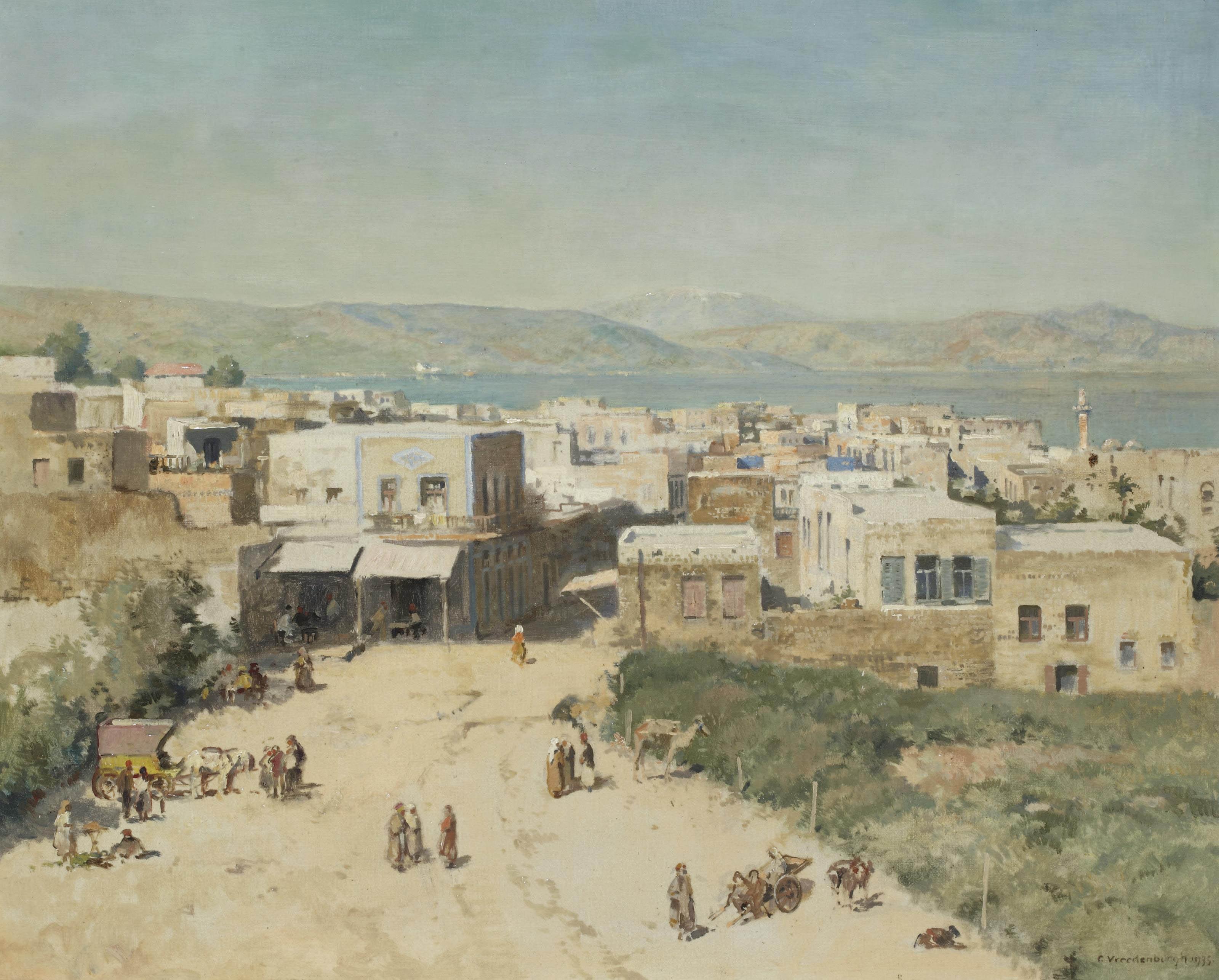 Cornelis Vreedenburgh - The town of Tiberias on the Western shore of the sea of Galilee, Israel