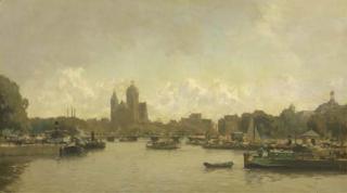 Cornelis Vreedenburgh - View of the Open Haven Front with the St. Nicolaas church in the distance, Amsterdam