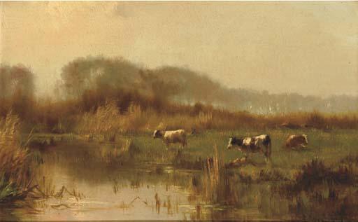 Cornelis Westerbeek - Autumn: cows by the waterside
