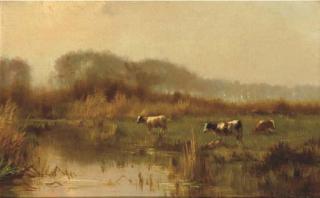 Cornelis Westerbeek - Autumn: cows by the waterside