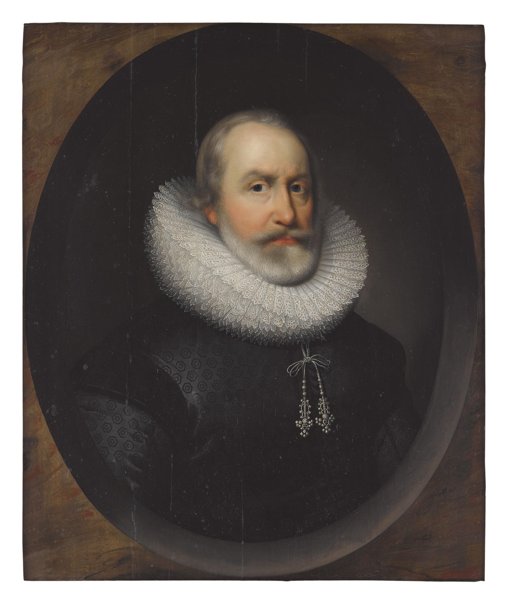 Cornelius Johnson - Portrait Of A Gentleman, Bust Length, In A Painted Oval