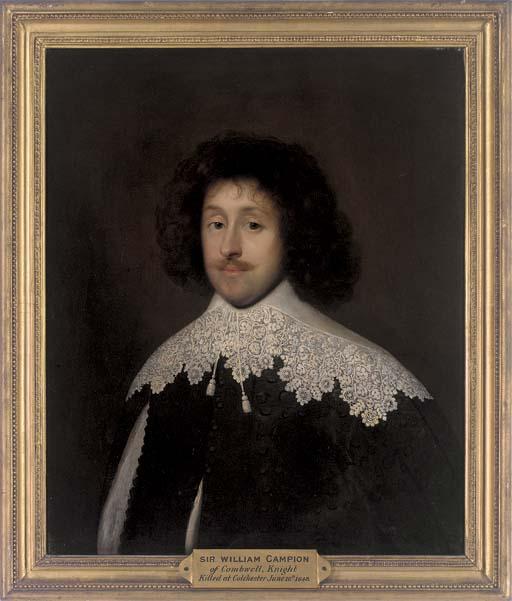 Cornelius Johnson - Portrait of a gentleman, traditionally identified as Sir William Campion, bust-length, in a black doublet and white lace collar