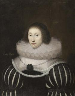 Cornelius Johnson - Portrait Of Margaret, Lady Heath, Wife Of Sir Robert Heath, Half-Length, In A Black Dress With Slashed Sleeves And A White Ruff, With A Rope Of Pearls