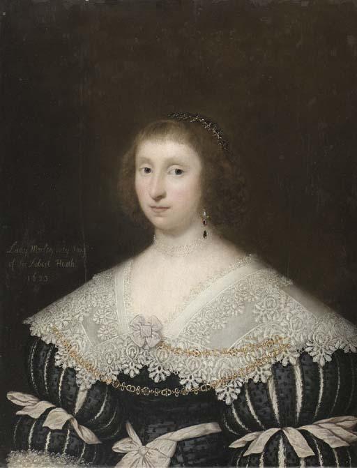Cornelius Johnson - Portrait Of Mary, Lady Morley, Half-Length, In A Black Dress With Slashed Sleeves And A Lace Collar