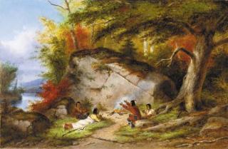 Cornelius Krieghoff - Indian Campfire at Big Rock