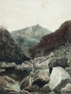 Cornelius Varley - Fishing On The Rheidel, Near Devil\'S Bridge, Wales