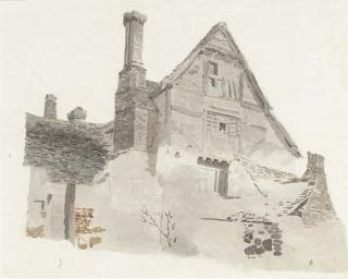 Cornelius Varley - Study of a timber-framed gabled farmhouse