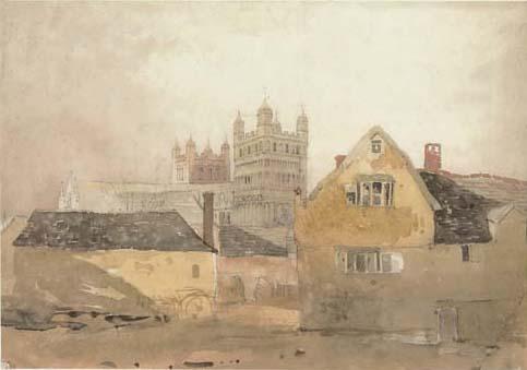 Cornelius Varley - View of Exeter Cathedral