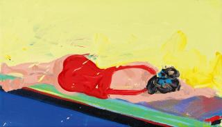 Cornelius Völker - Ohne Titel (Liegende Frau im roten Badeanzug)