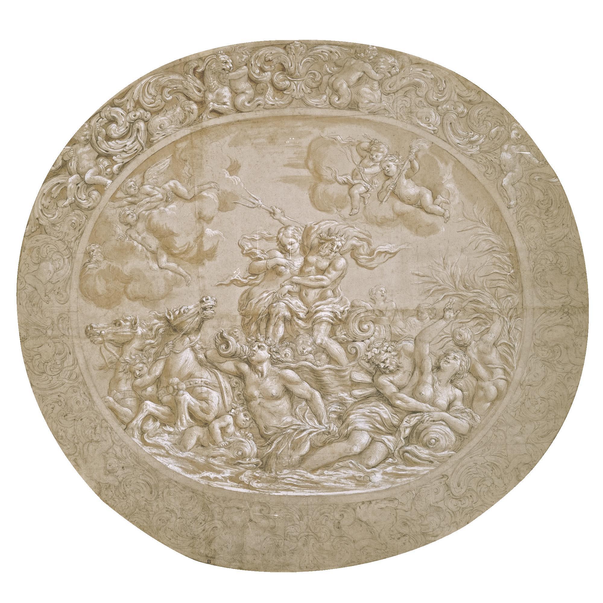 Cosimo Ulivelli - Design For An Elaborate Dish With Neptune And Amphitrite Surrounded By Sea Gods And Putti