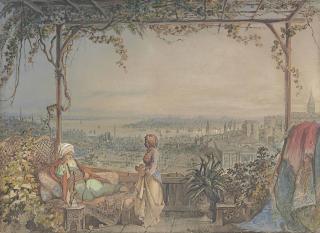 Count Amedeo Preziosi - Pasha And Maid On A Balcony In Pera Overlooking Constantinople