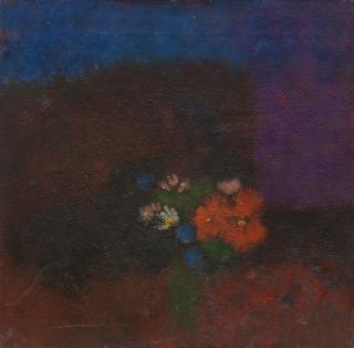 Craigie Aitchison C.B.E., R.S.A., R.A. - Anemones with red/purple/blue background