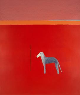 Craigie Aitchison C.B.E., R.S.A., R.A. - Bedlington (Dog) in Red